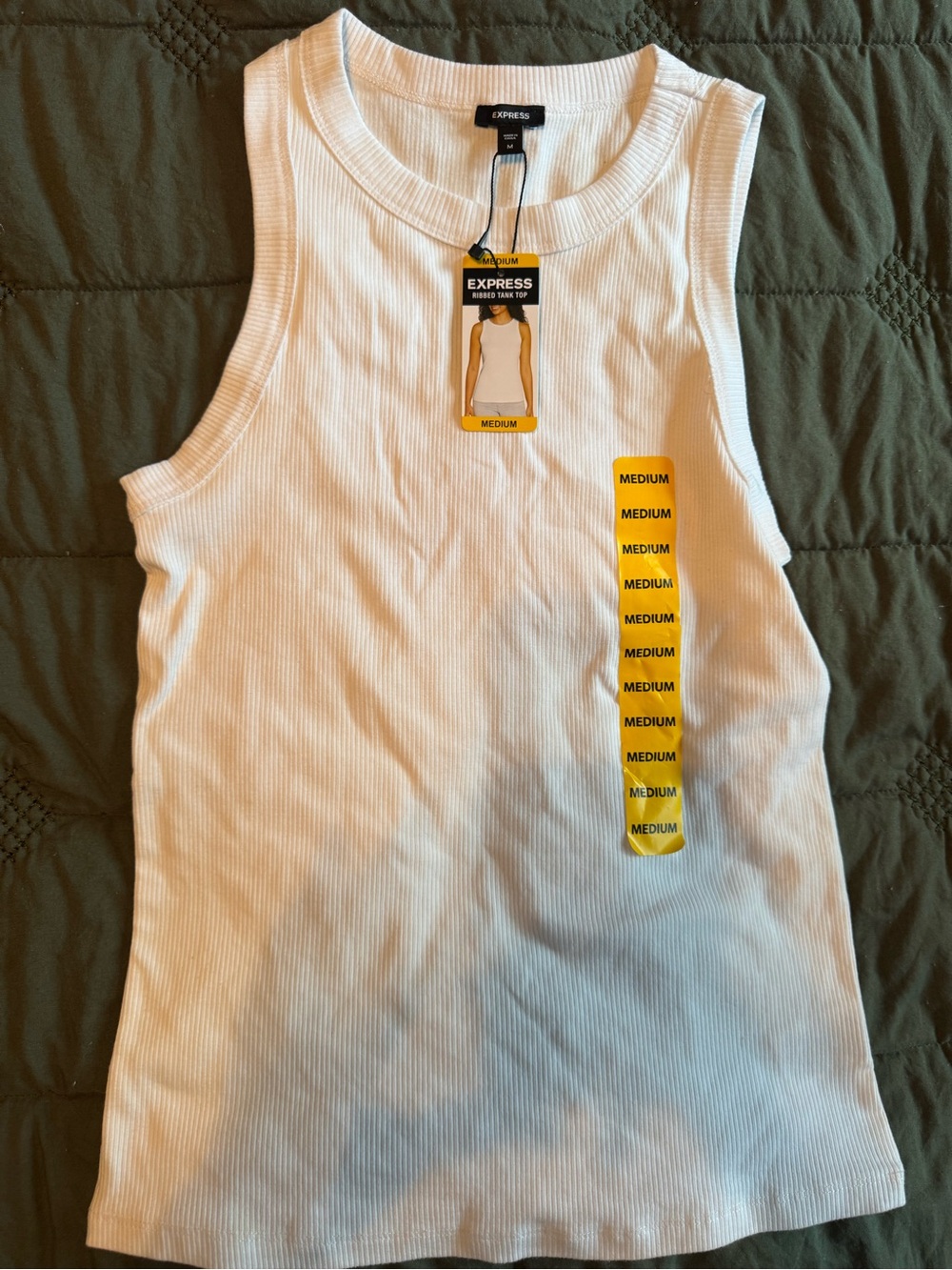Express White Ribbed Tank